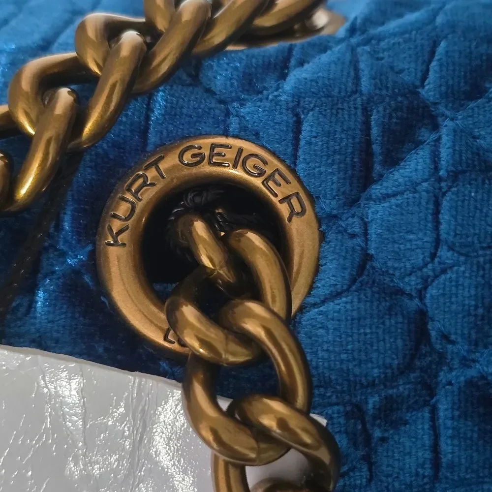 Kurt Geiger London Teal Velvet Large Brixton Convertable Lock Bag